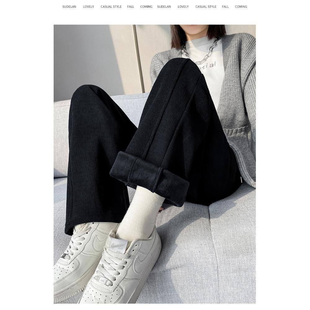 Super Silné Polstrované Zesílené Kalhoty s Širokými Nohavicemi Dámské, Podzimní a Zimní Ležérní Volné Ukazující Vysokou Postavu Rovné Kalhoty