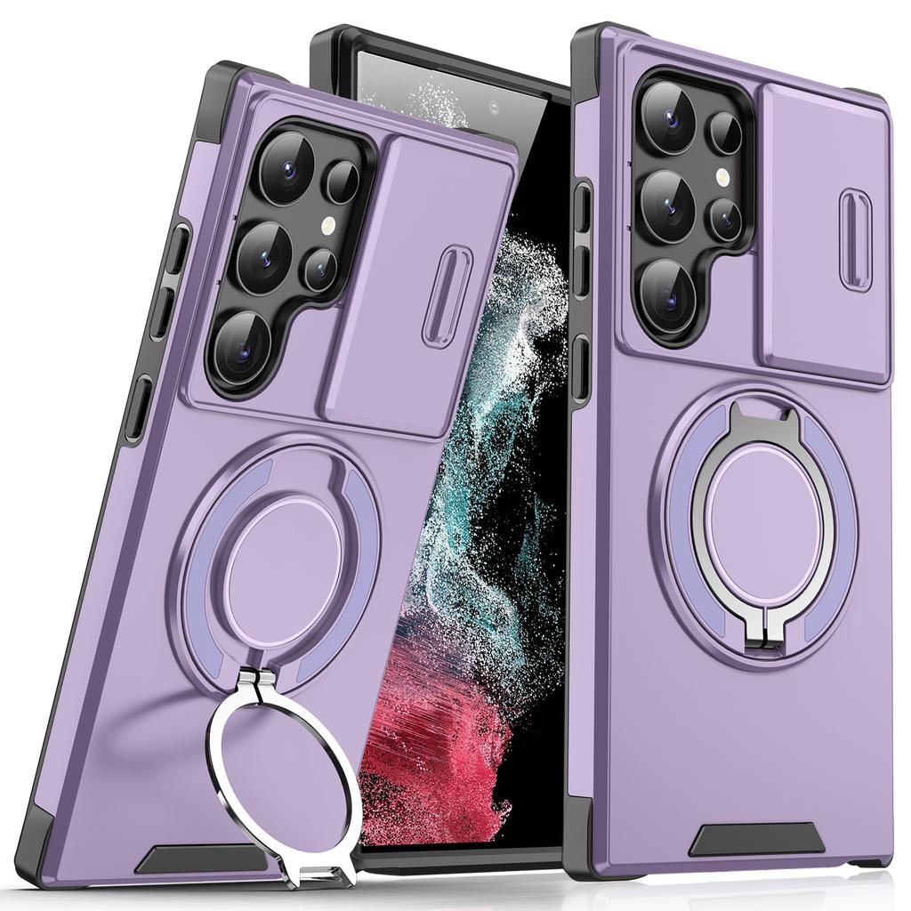 For Samsung S26 Ultra Case Galaxy S25 S24 S23 S22 S21 Ultra + Cover New Armor Case Slide Lens Protect Magnetic Ring Holder Cover