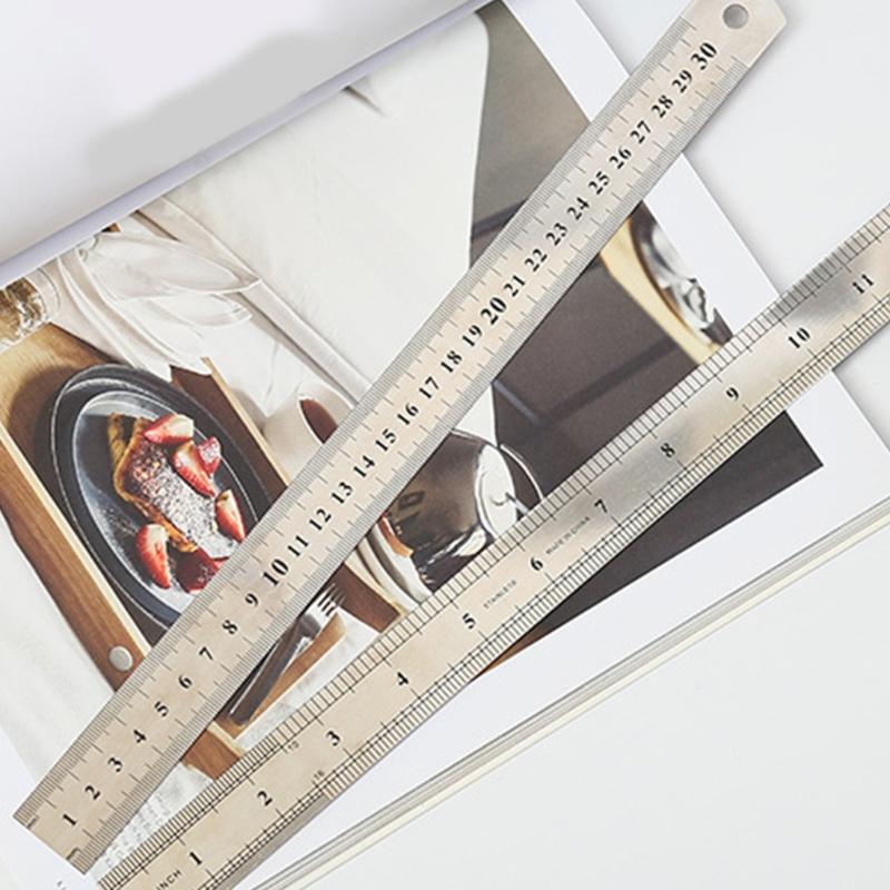 3 Pcs Metal Ruler with Double-Sided Scale Stainless Steel Rulers Suitable for Students Architects Teachers Drawing
