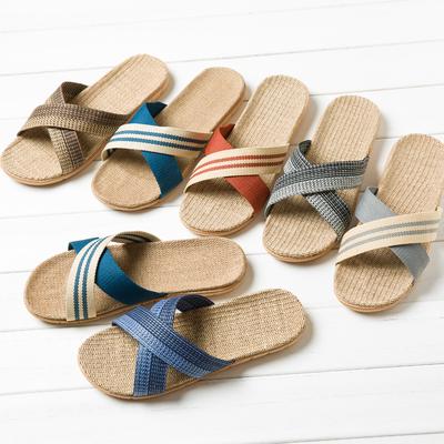 Linen Non-Slip Silent Indoor Slippers with Thick Sole for Wood Floors, Cool and Comfortable for Men and Women