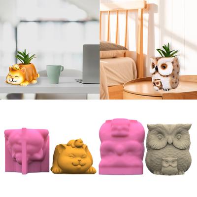 Stampo in Silicone Madre e Figlio Gatto Gufo Fiore Stampo per Colata in Resina Epossidica Stampo per Vaso Succulente Stampo per Portacandele