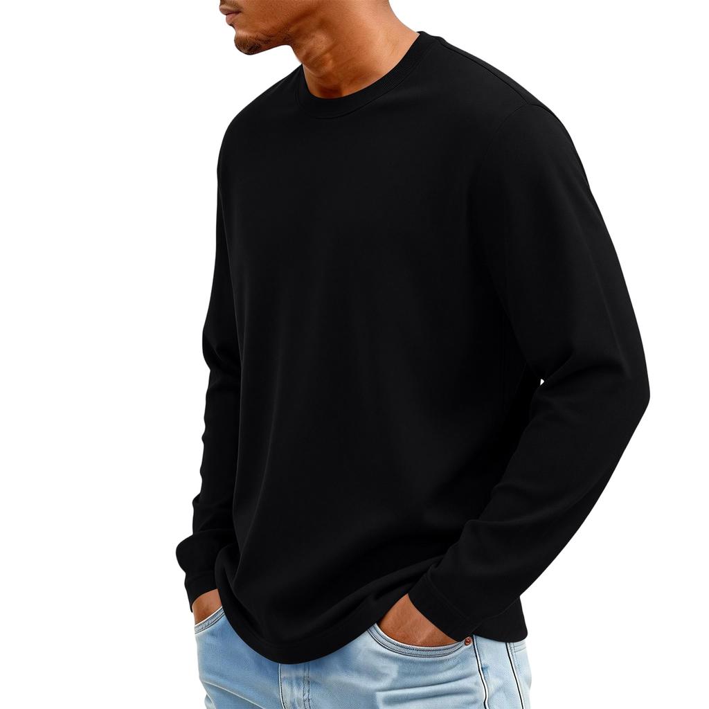 T-shirt da uomo a maniche lunghe con scollo morbido per uso casual quotidiano