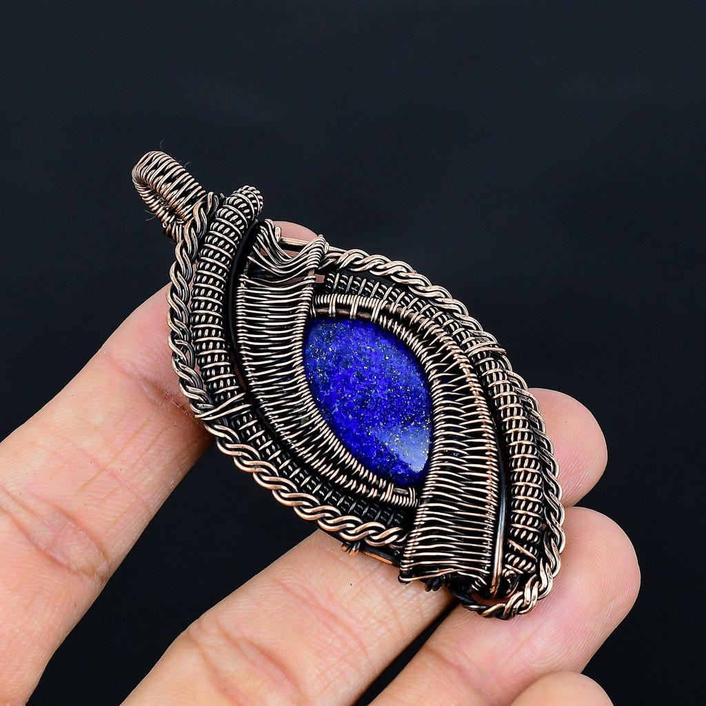 Lapis Lazuli Pendant Handmade Gemstone Jewelry, 999 Copper Wire Wrapped Pendant ,Unique Design Jewelry Pendant