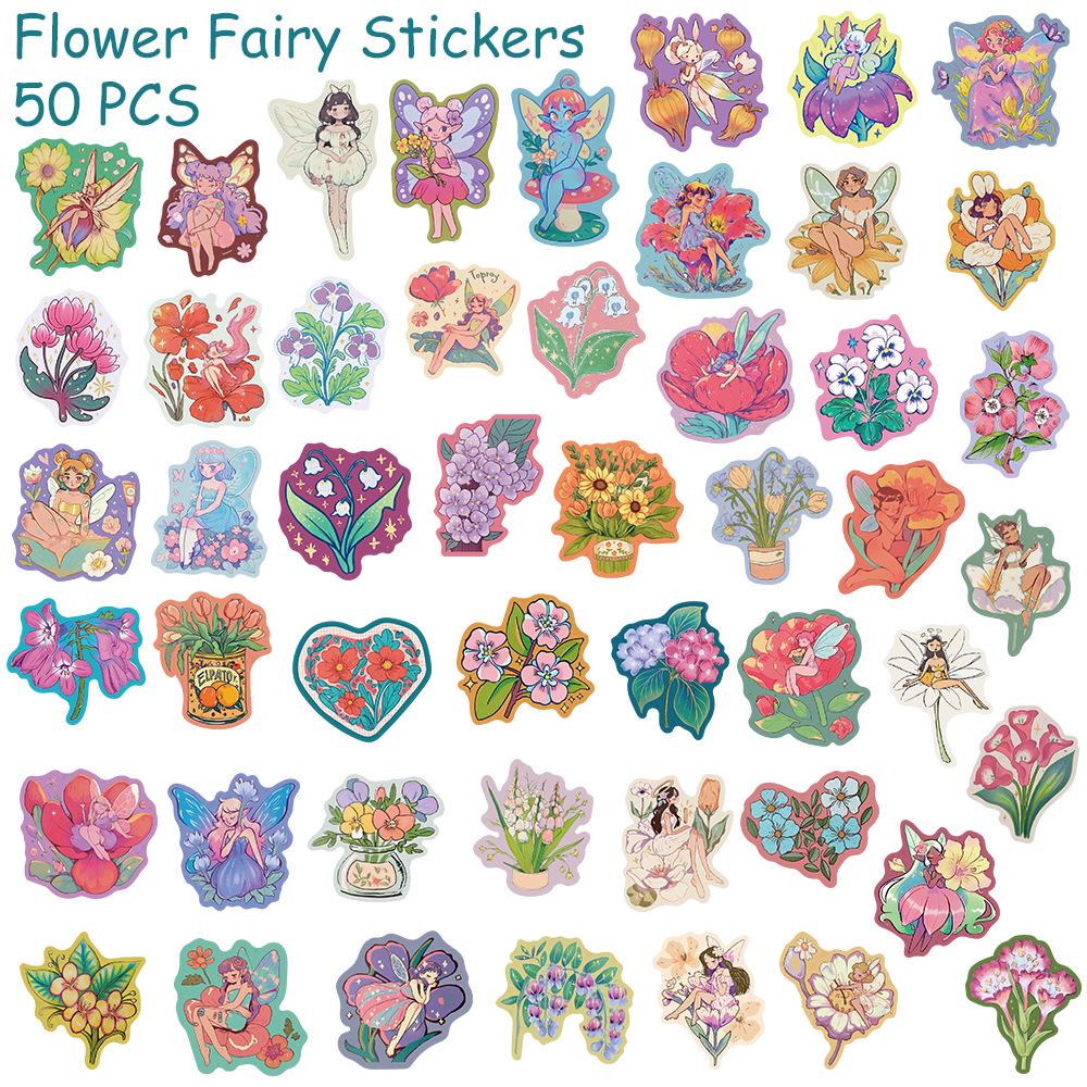 50 Colorful Cartoon Flower Fairy Stickers for Laptop, Guitar, Water Bottle, Phone, DIY Aesthetic Graffiti 50 Sheets