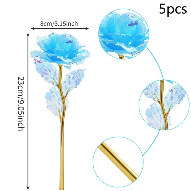 5Pcs 24K Foil Plated Rose Valentine'S Day Creative Gift Gold Rose Lasts Forever Love Wedding Decor Lover Lighting Roses
