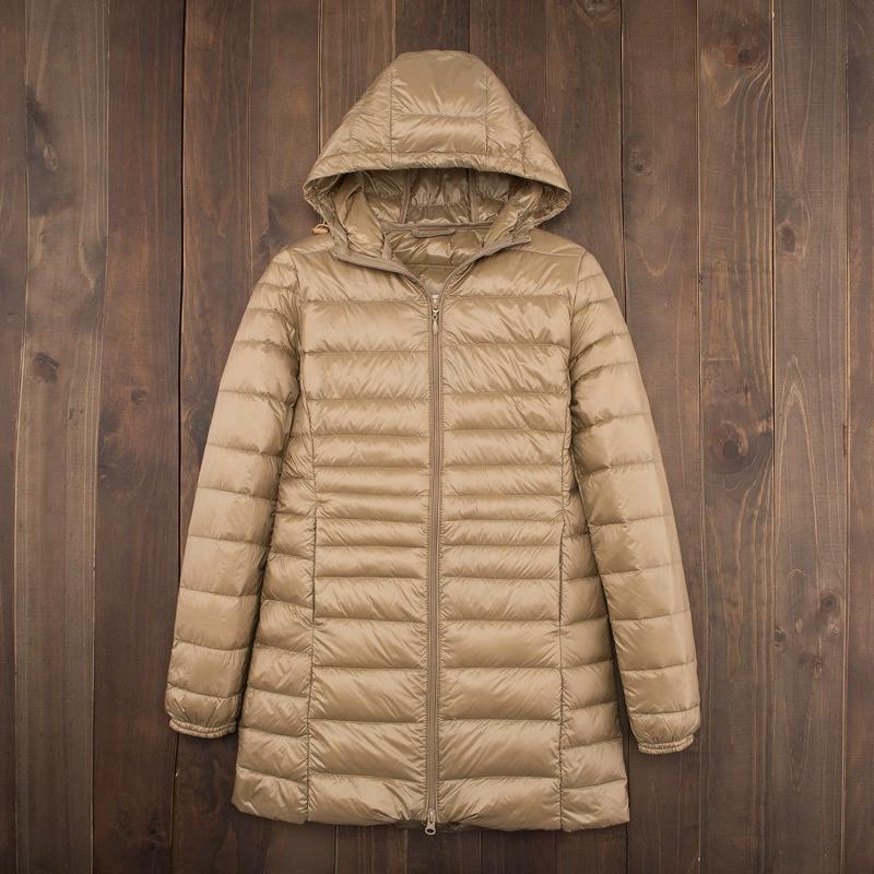 Ladies Long Warm Down Coat with Portable Storage Bag Women Light Down Jacket Women's Overcoats Hip-Length High Street