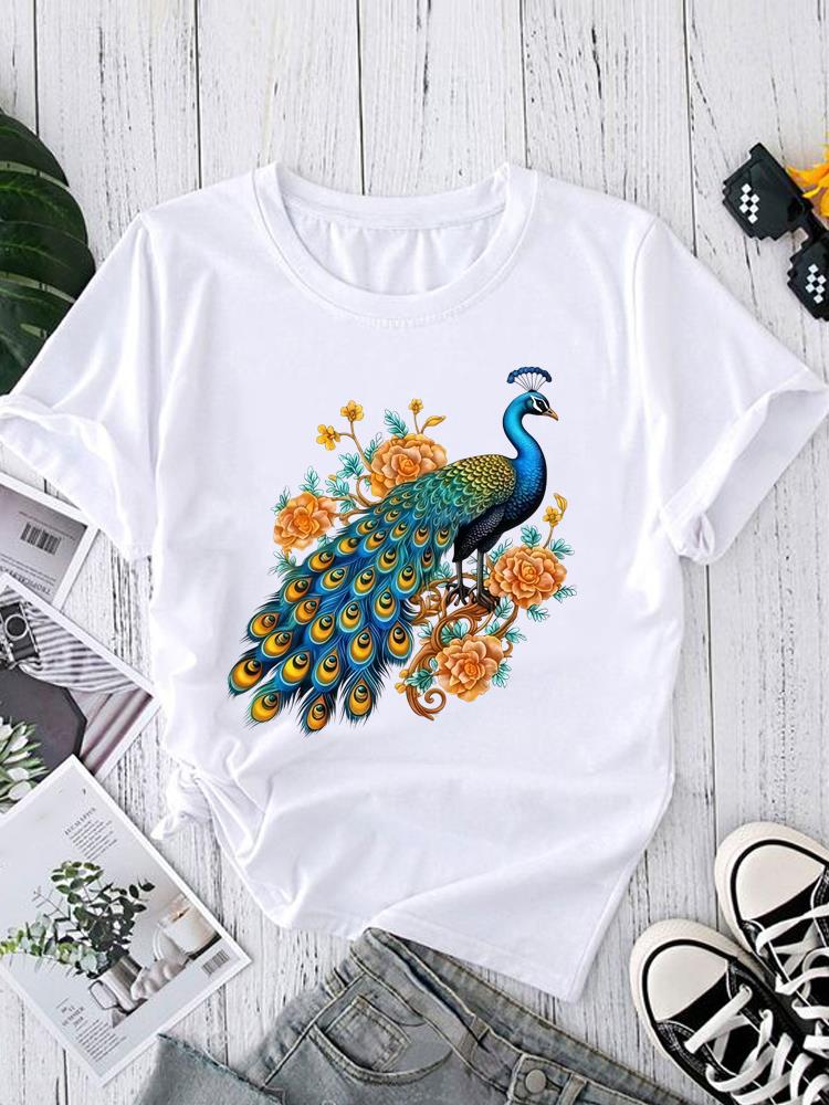 (Asian Size) Watercolor Style Trend Short Sleeve T-shirts Print O-neck Fashion Female Casual Women's Top T Clothing Graphic Tee