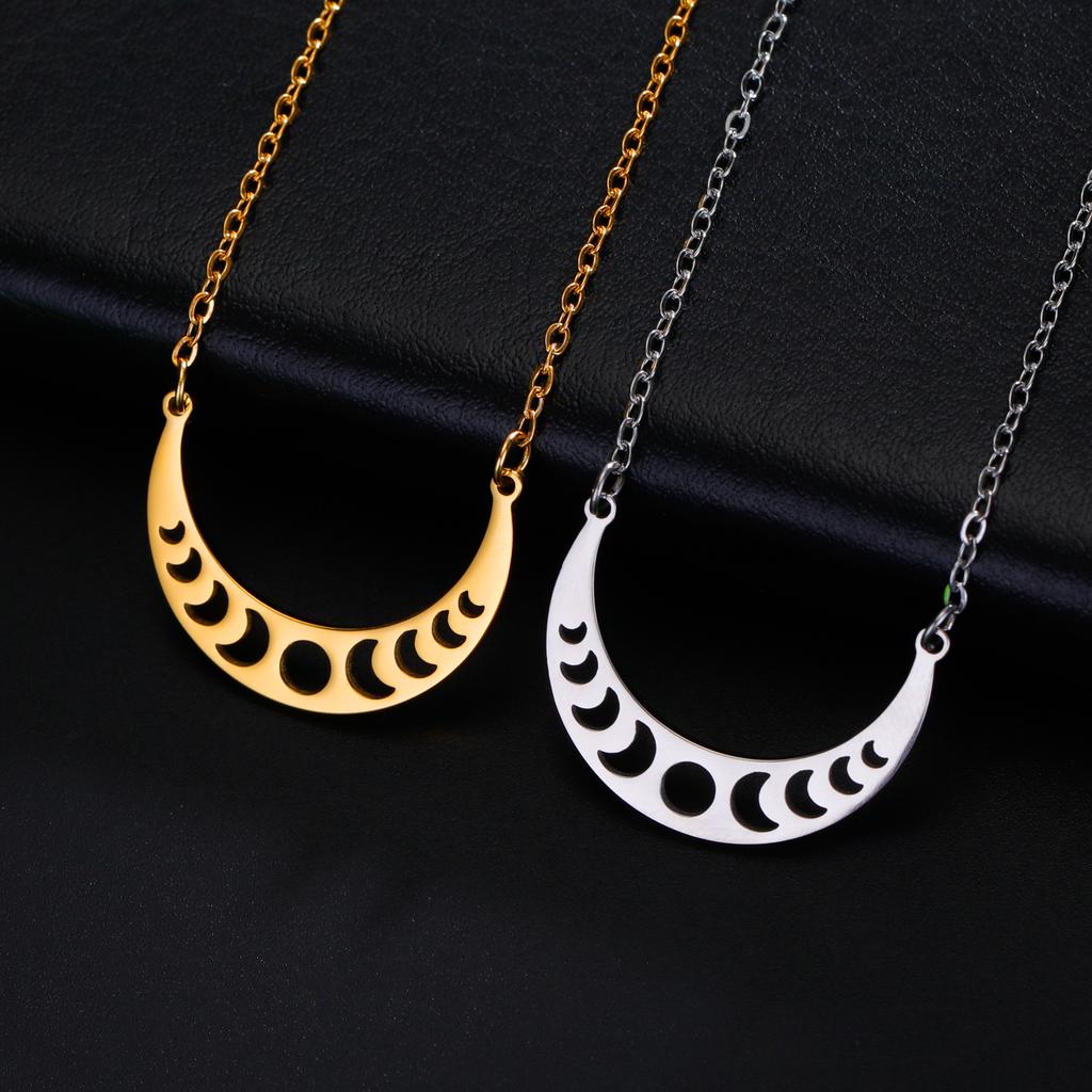Moon Phase Necklace Stainless Steel Choker Elegant Women Witch Crescent Moon Jewelry Gift Celestial Moonology