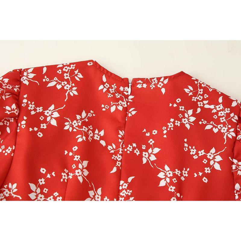 Kaslead New Women clothes Western Style Fashion Simple Two-Color Pleated Decoration V-neck Print Dress