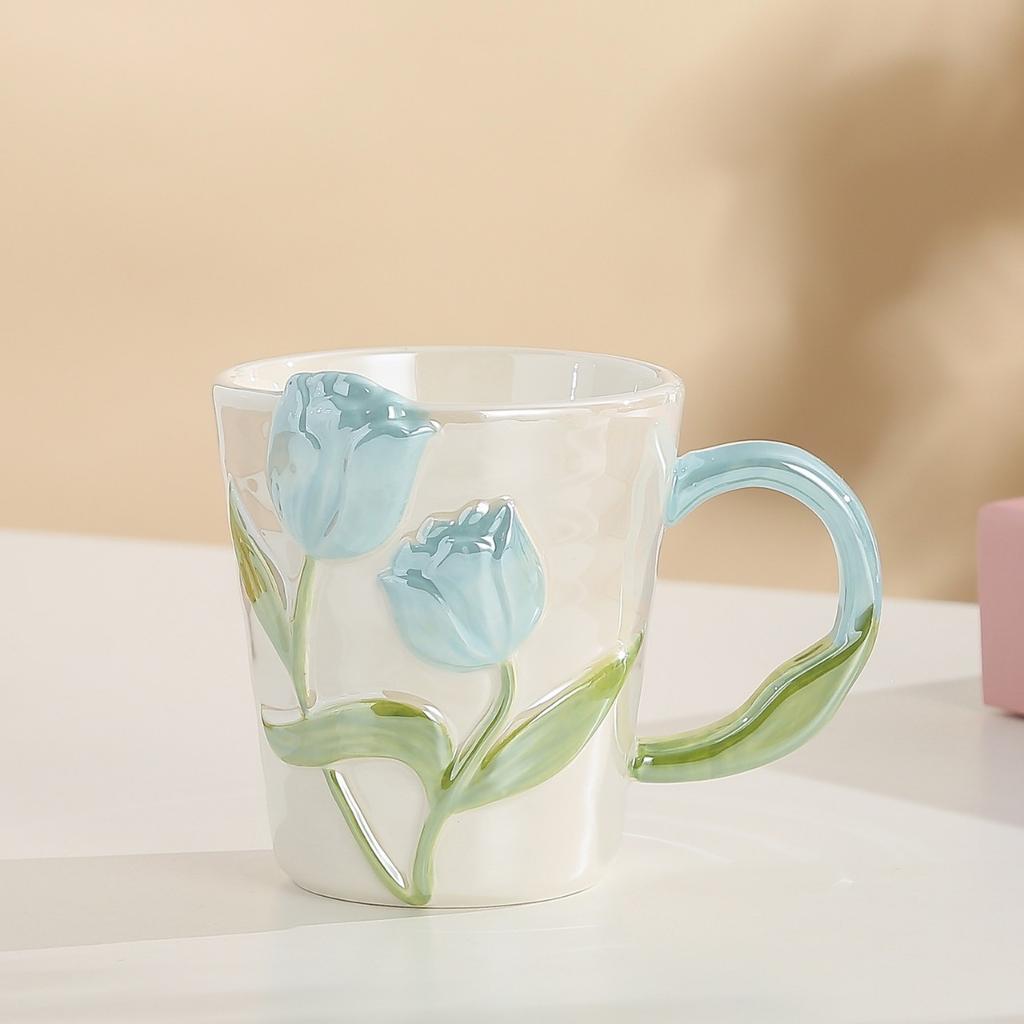 Creative Hand Painted Tulip Mugs High Appearance Level Ins Style Ceramic Cups  Niche Design Sense Drinking Cups and Coffee Cups