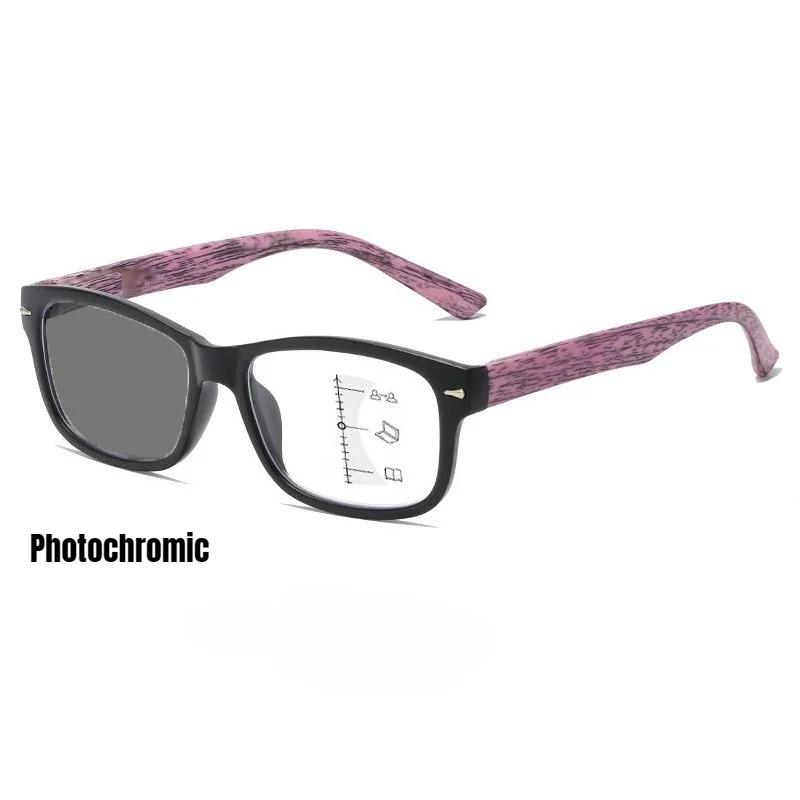 Men Women Fashion Photochromic Multifocal Reading Glasses Square Frame High Definition Anti-Blue Light Presbyopia Glasses +4.0