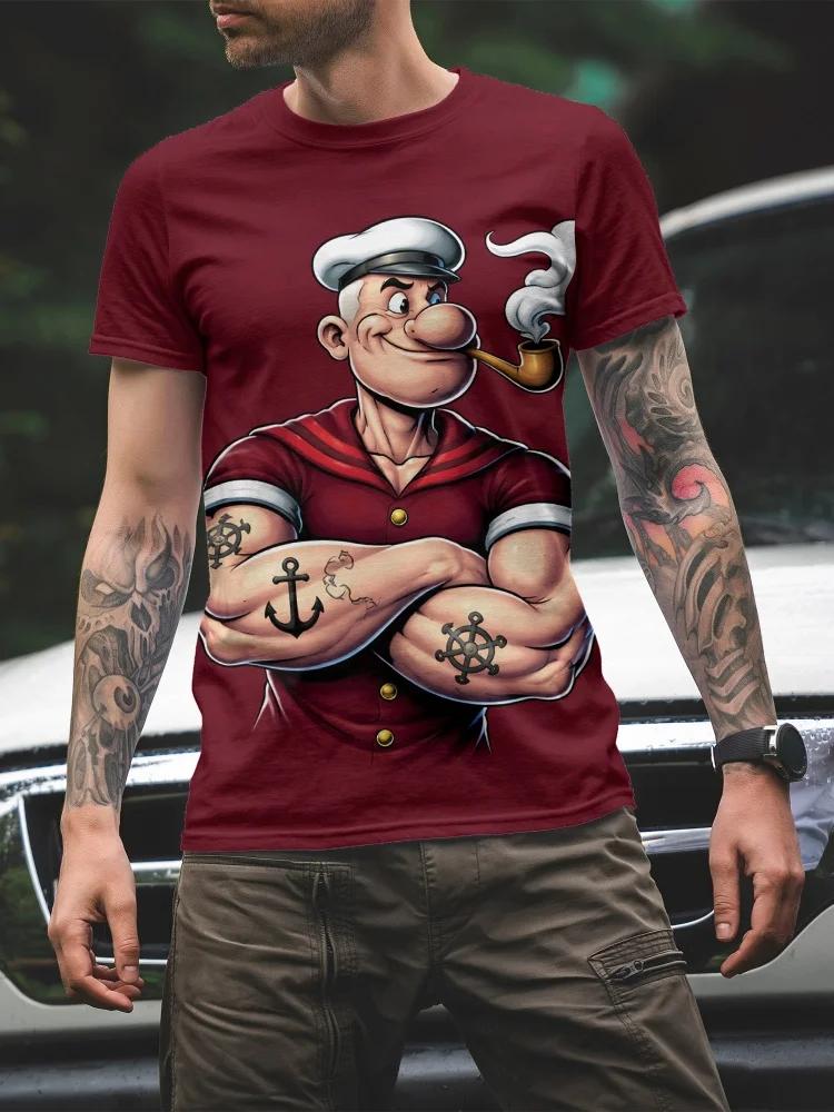 Men's Short-Sleeve T-Shirt Popeye the Sailor Graphic Printed Round-Neck Short Sleeve Retro Cartoon Casual Daily Streetwear Tops