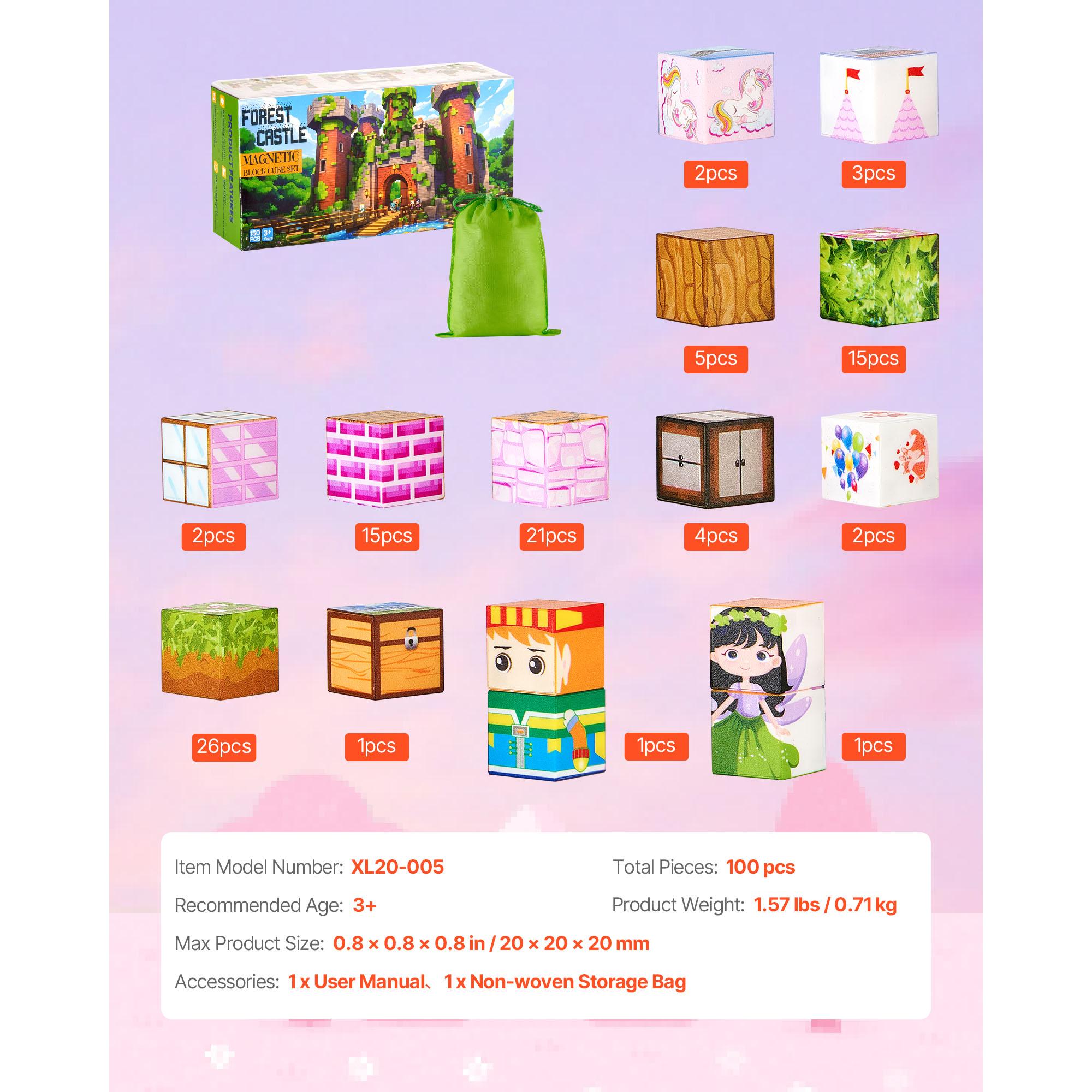SucceBuy 100PCS Magnetic Blocks Princess Castle Set Magnetic Building Cubes STEM Montessori Sensory Toys for Kids Birthday Gift