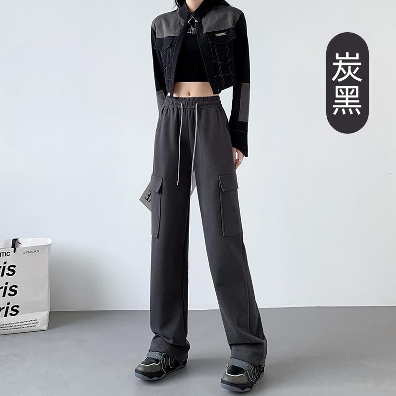 Overalls women's casual sports pants autumn new high-waisted and thin leggings fat mm straight wide-leg pants