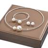 Jewelry, Simple Clavicle Chain Necklace Earrings Bracelet Set, Full Diamond Size Pearl Open Collar Women's