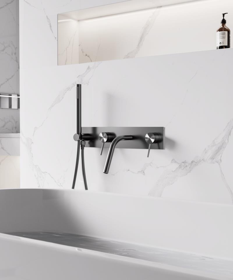 Brushed Gold In-wall Bathtub Faucet Widespread Bathtub Sink Mixer Tap Black Brass Bathroom Bath Shower Faucet Hand Shower Head