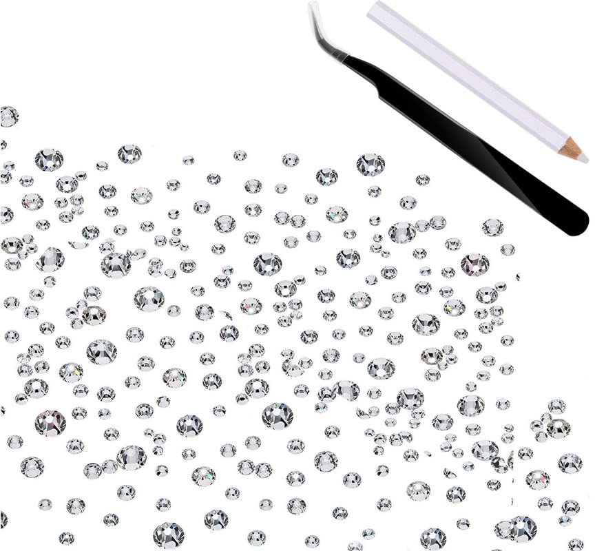 DIY Crafts 140 Pcs, Random Sizes Bright, Flat Back Gems Round Crystal Rhinestones (1.5-6 Mm) Silver Pick Up Tweezer and Rhinestones Picking Pen for