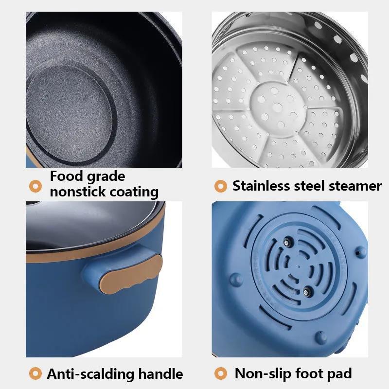 800 W Multifunktionaler elektrischer Wärmetopf, Mini-Kochender Suppentopf, antihaftbeschichtetes Kochgeschirr, Bratpfanne für eine Person
