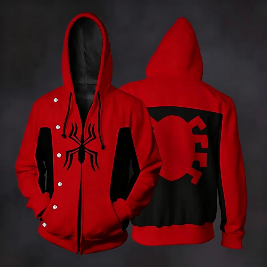 Unisex Casual Loose Fit Long Sleeve Hooded Jacket with Printed Pocket