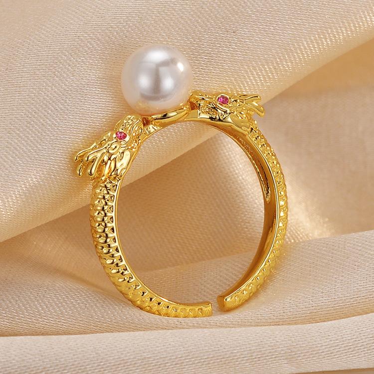 Anello di perle del drago femminile, anno natale, doppio drago, gioco di perline, dito medio per attirare la ricchezza nell'anello di apertura del tesoro, senso avanzato