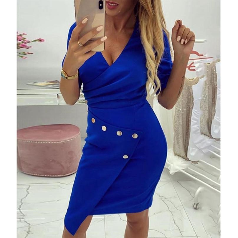 Fashion Women elegant Casual Slim Fit High Quality Solid Metal Buckle Plus Size Irregular Dress