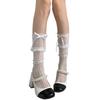 White Lace Trim Ribbon Bow Lolita Ballet Mid-Calf Socks for Women