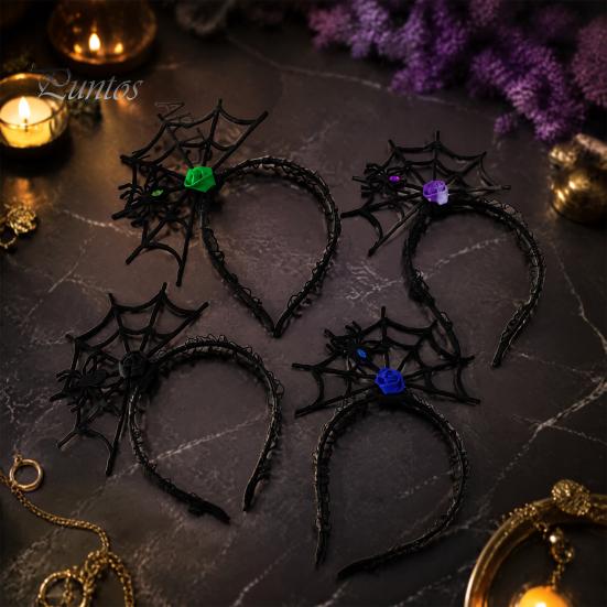 Lightweight Festival Headgear Halloween Spider Web Headband, Black Lace Choker Collar with Rose, Wizard Costume Headband Accessory for Women