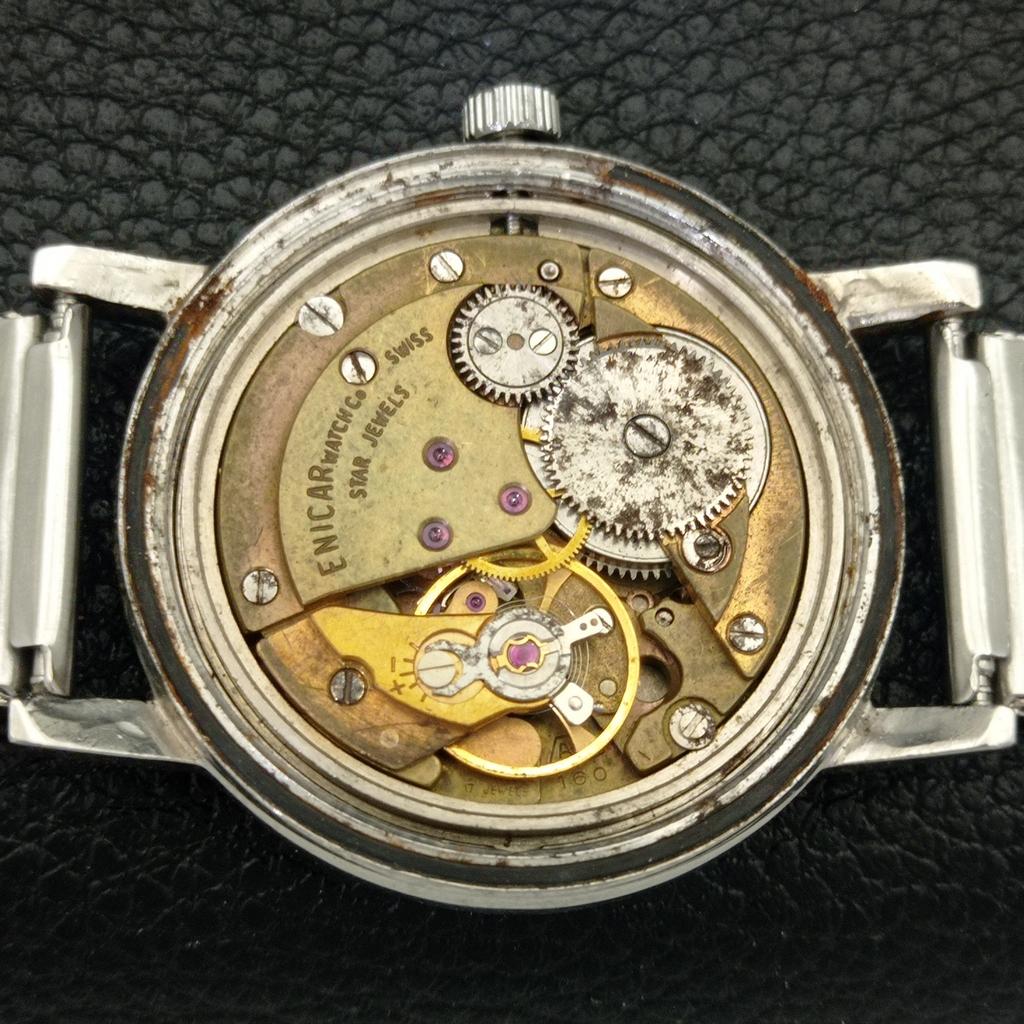 VINTAGE ENICAR STAR JEWELS HAND-WINDING 160 SWISS MENS BLUE DIAL WATCH a703862-1 R213f-a703862