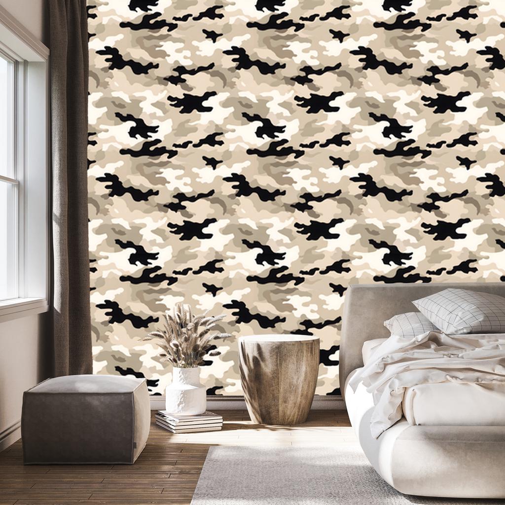 Military Camouflage Wallpaper Beige, Cream and White for Living Room and Bedroom 50x1000
