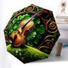 Irish Clover Violin Wall Art Decor Umbrella, Cute Umbrella with Cute Design, Portable 3-Fold Compact Umbrella for Men & Women, Valentine's Day Mother'