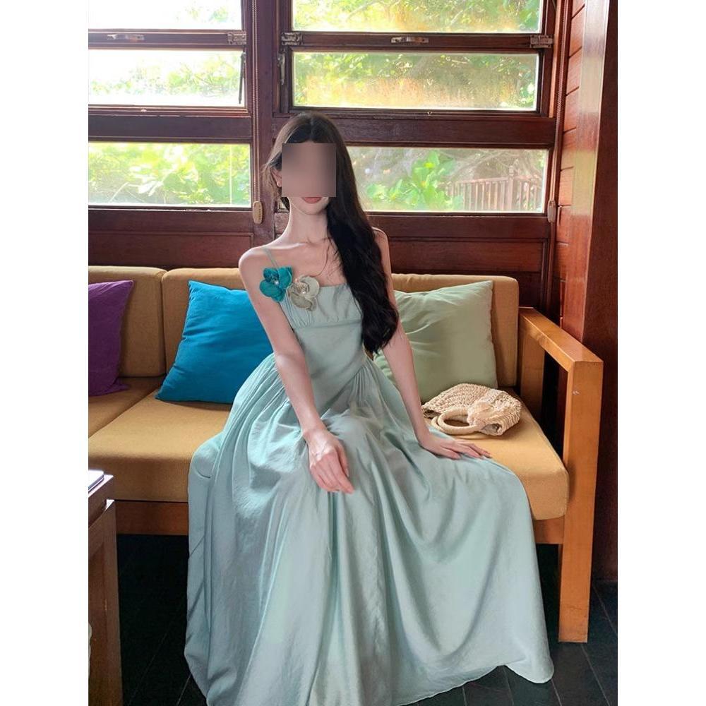 

Супер фея маятник показывает бело-голубовато-зеленый атмосферный темперамент сарафан трубка топ длинная юбка морской отдых пляжная юбка XL- (recommended 110-60kg)