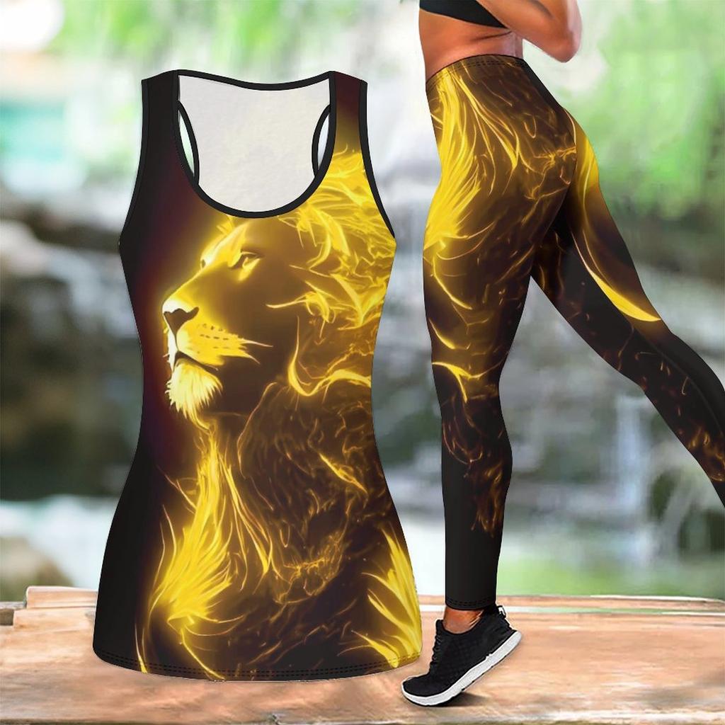 Animal Printed Yoga Outfit for Women Fashion Workout Leggings Fitness Sports Casual Yoga Set Sports Suit
