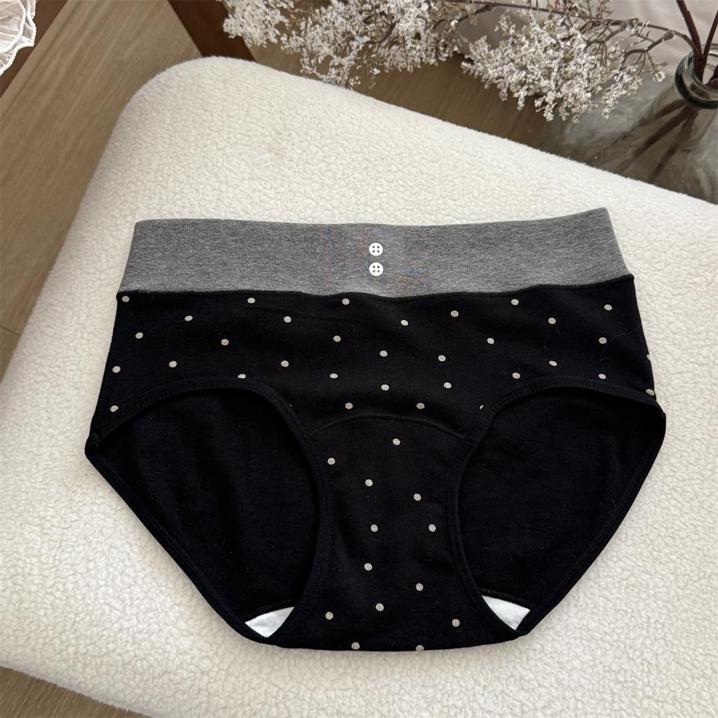 Female Autumn and Winter Sweet Retro Wave Point Cotton Antibacterial Extension Crotch No Trace Skin Briefs Hip Briefs