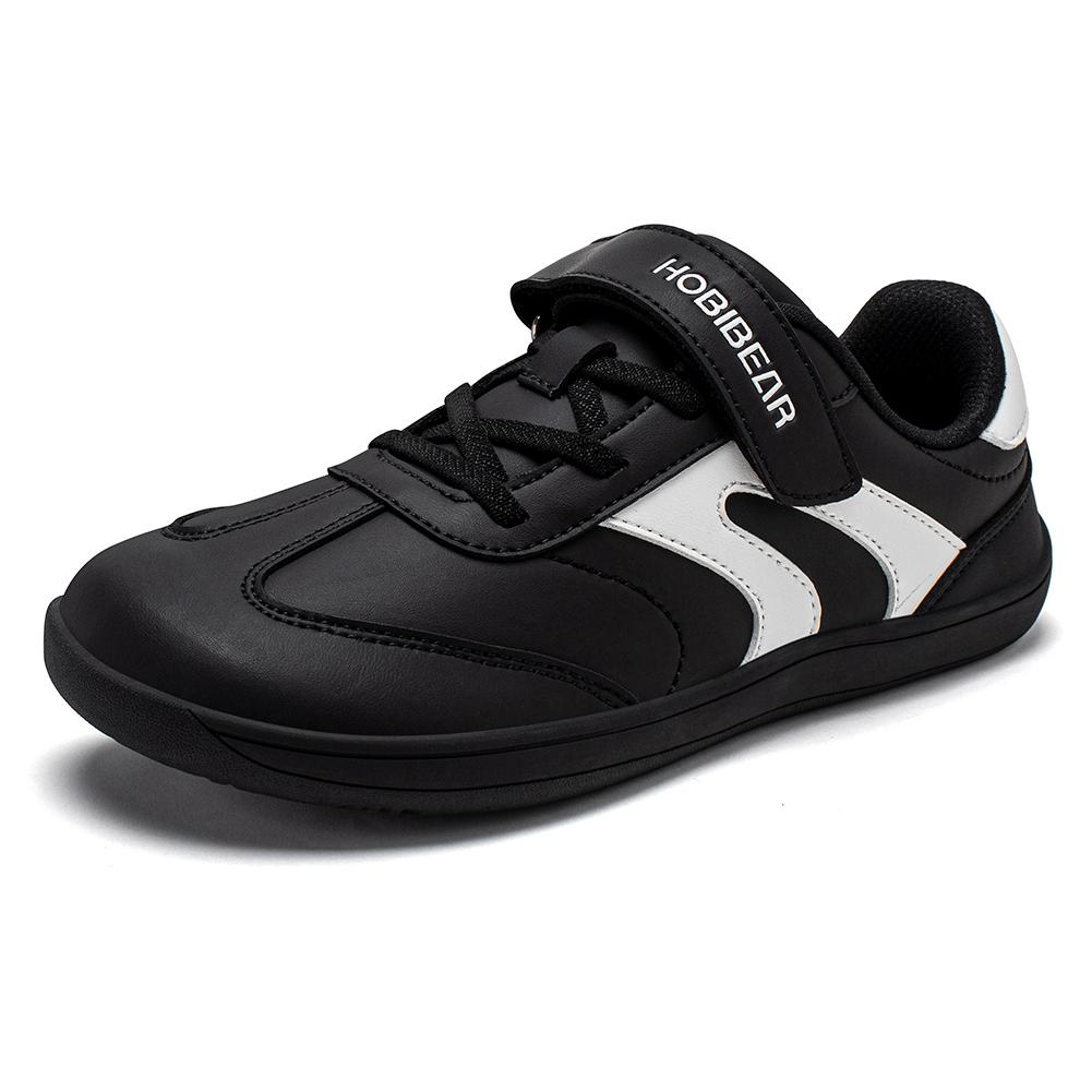 

HOBIBEAR Big Kids Barefoot Shoe Wide Toe Hook Loop Sneaker Artificial Leather Non-Slip Zero Drop Lightweight Comfort Shoe 40 чорний білий колір