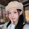 Black beret women's spring and autumn big head circumference bud hat autumn and winter face small Internet celebrity British octagonal hat