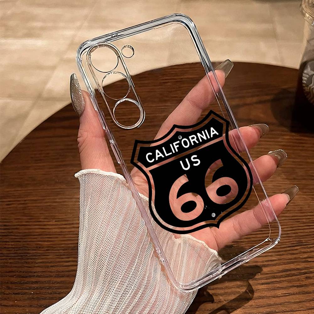 Classic Route US-66 Printing Phone Case For SamsungA10 A12 A31 A40 A70 Transparent Cover Case