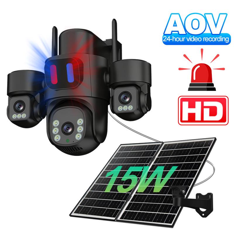 4G Solar-Powered HD Wireless Outdoor Camera with Triple-Lens WiFi Network Monitoring
