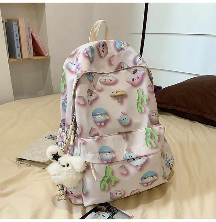 School Bag High Value Printing Cartoon Back Large Capacity Junior High School Students Cute Casual Light Versatile