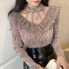 Womens Lacetrim Mock Neck Top With Embellishments For Office Wear