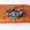 1Pcs Multilayer Vintage Demon Eye Lucky Bangle Punk Jewelry Turkish Blue Evil Eye Flower Leather Rope Bracelets For Women Men