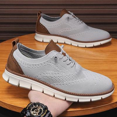 Men's 2024 Spring/Summer Knit Brogue Sneakers - Breathable Mesh for Work & Commute