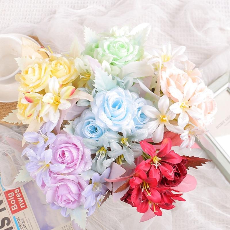 Artificial Flowers Artificial Rose Flower Bouquet for Wedding Party Decoration, Realistic Flower Table Centerpiece Decor