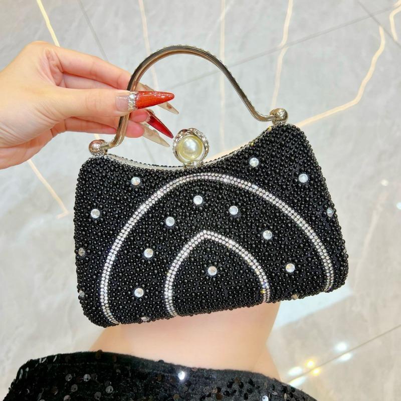 Evening Dress Bag with Pearl and Diamond Inlay, Small Chloé Fashion Handbag, Women's Chain Crossbody Bag