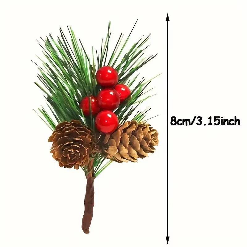 10pcs Artificial Pine Picks with Pine Needles, Pinecones & Red Berries - Durable Plastic Christmas Decor for Wreaths, Xmas Tree