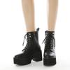 Martin boots before autumn and winter zipper metal chain medium tube thick heel platform short boots