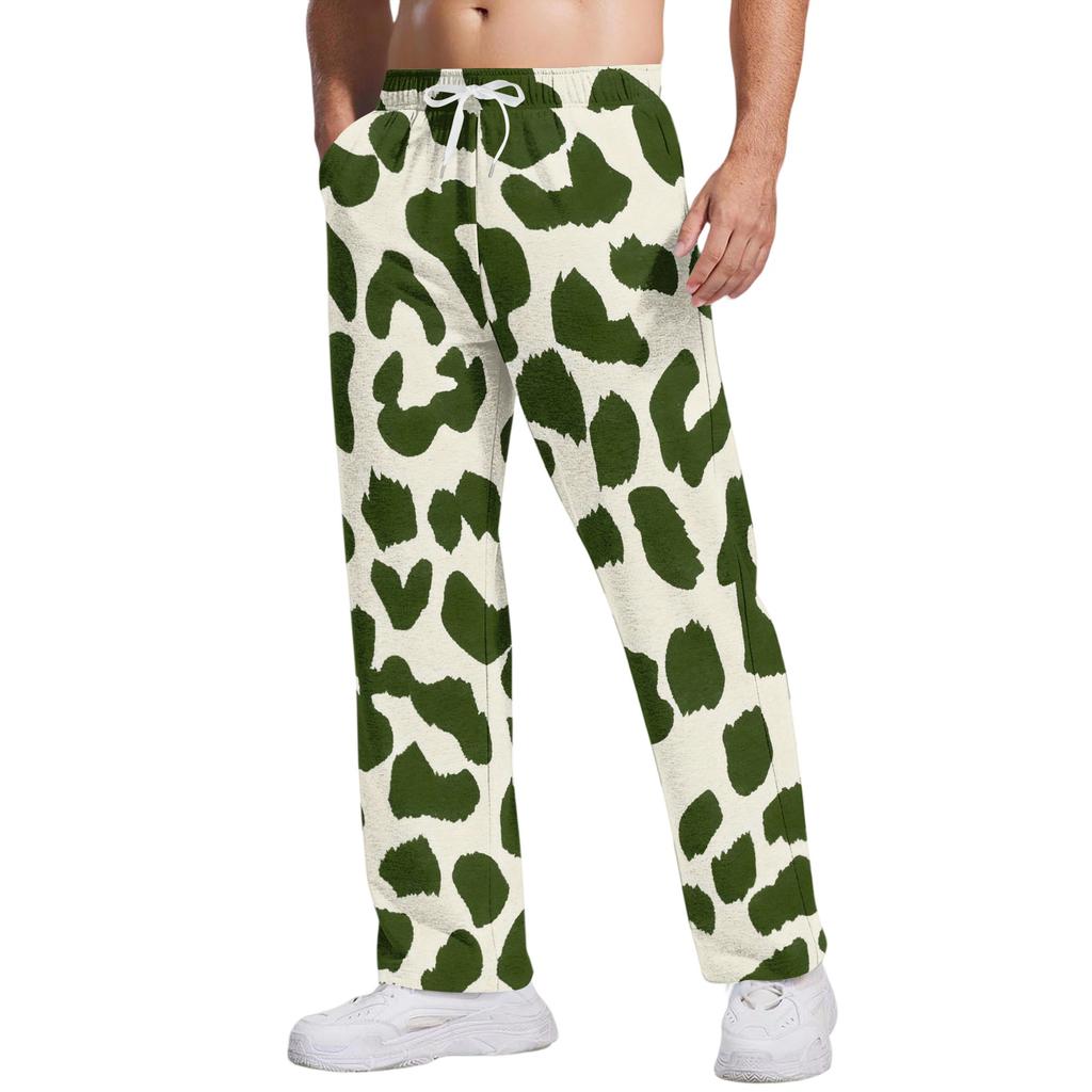 Men's Leopard Print Casual Pants, Relaxed Fit Breathable Long Trousers for Athletic Training, Daily Wear, and Outdoor Sports