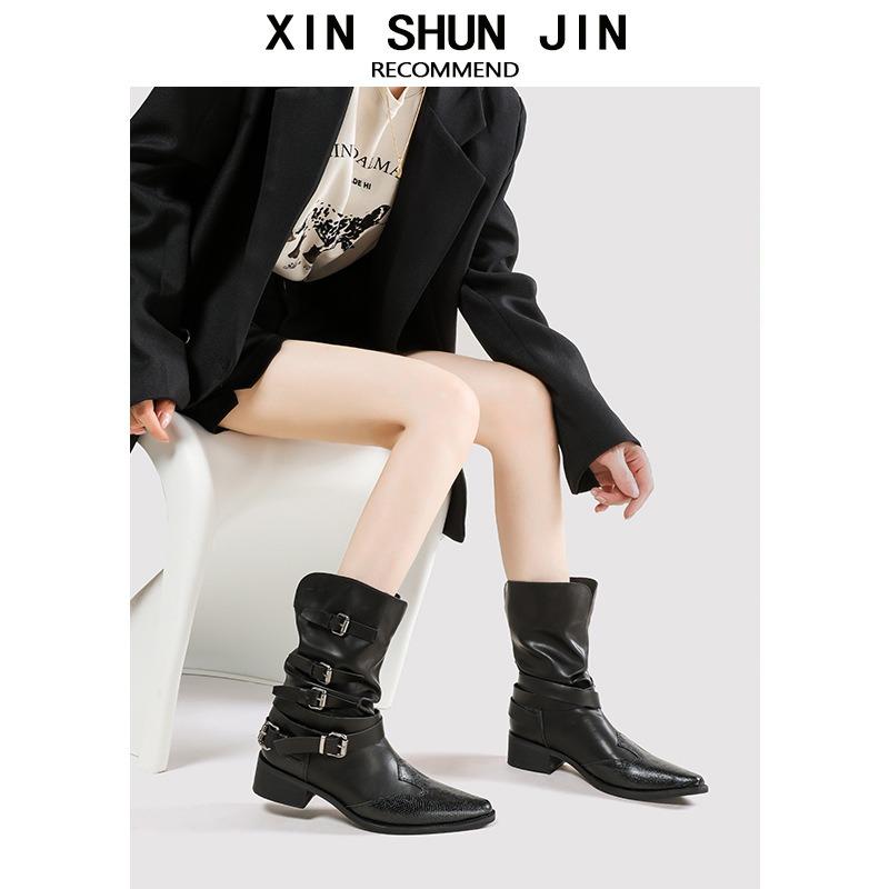 Flame Pattern Martin Boots Women's Summer Pointed Heel Rivet Short Boots Western Cowboy Boots