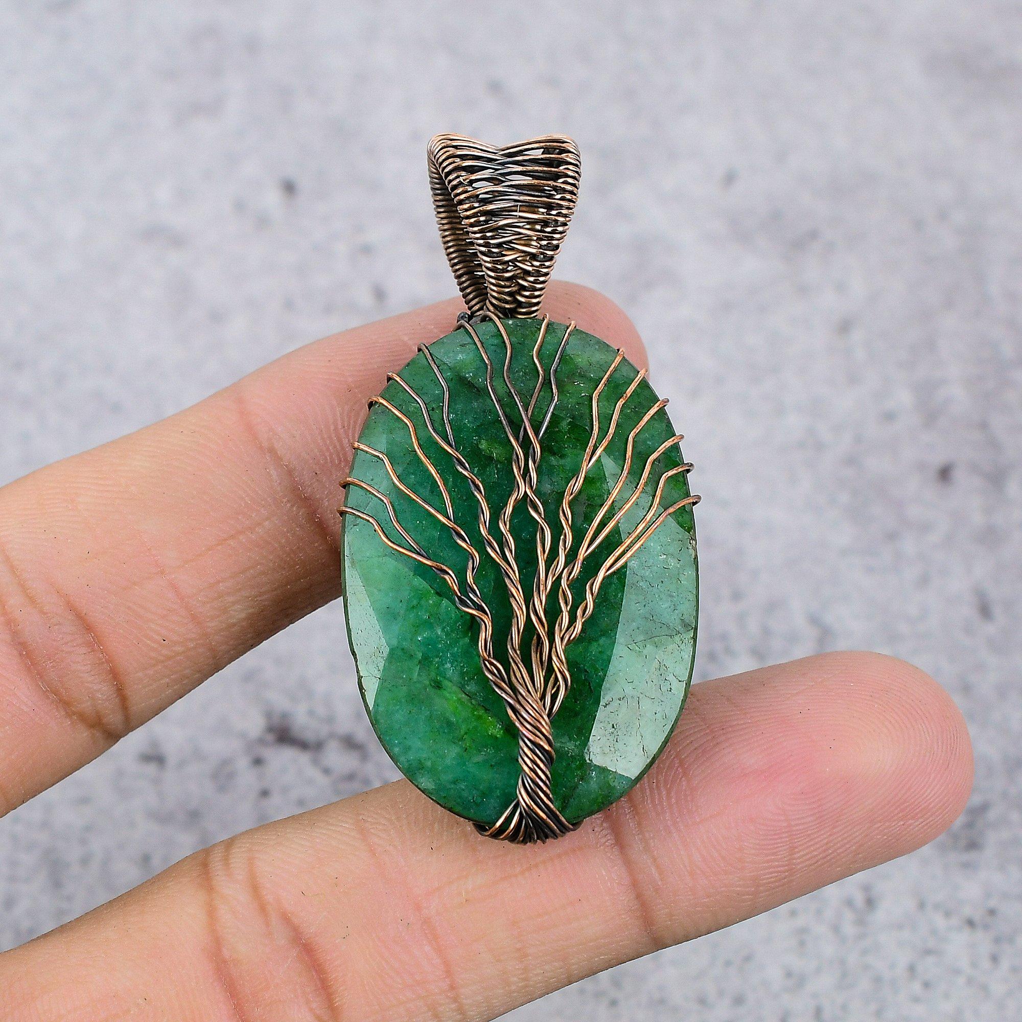 

Подвеска Изумрудное Древо Жизни, Подвеска из медной проволоки 999 пробы, Ювелирное изделие с драгоценным камнем, Подвеска ручной работы, Удивительное ювелирное изделие, Подарок для нее 2.55 Inches