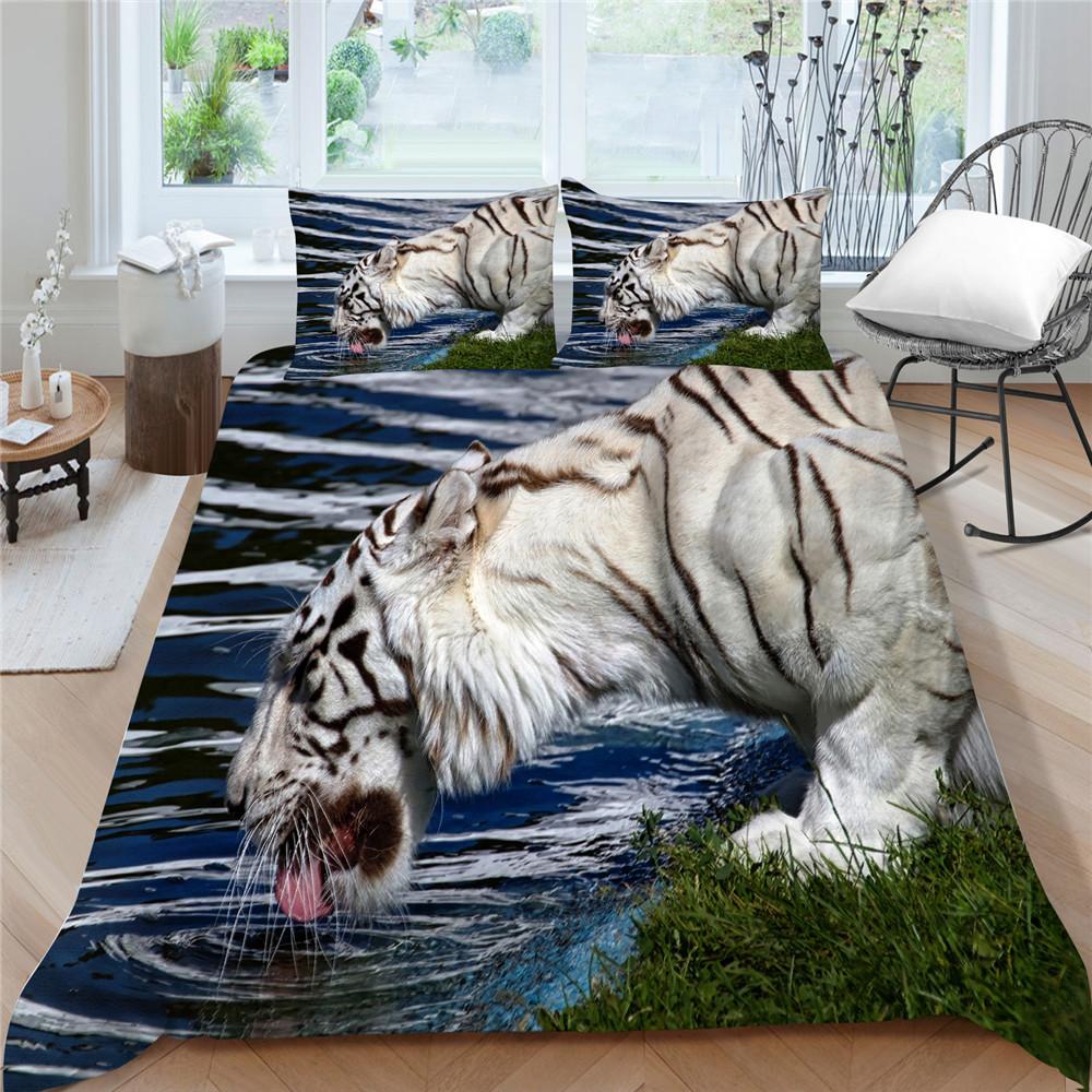 Home Bettwäsche King Queen Size Bettbezug-Set 3D-Tiger-bedrucktes Bettwäsche-Set