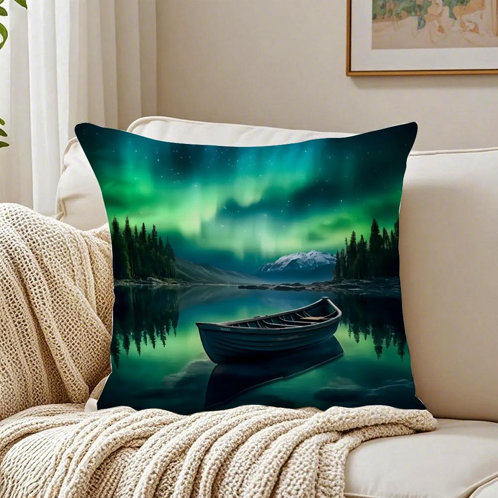 Reathtaking Natural Scenery Art Winter Aurora Cushion Cover Pillowcase Antidustmite living Room Sofa Decor Cushion Room